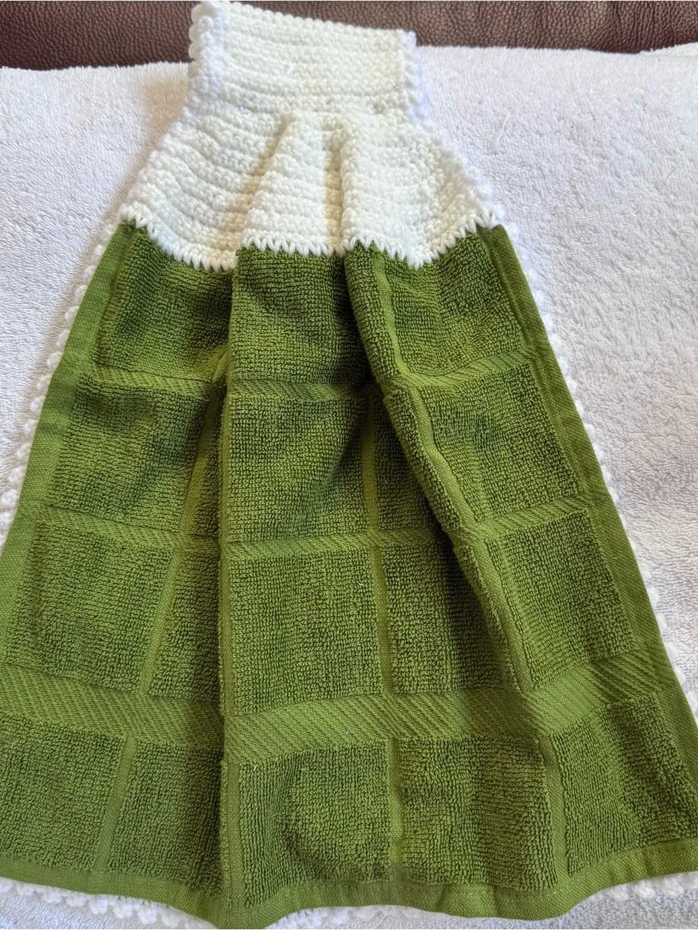 Handmade Chartreuse Olive Green Crochet Hanging Kitchen Towel